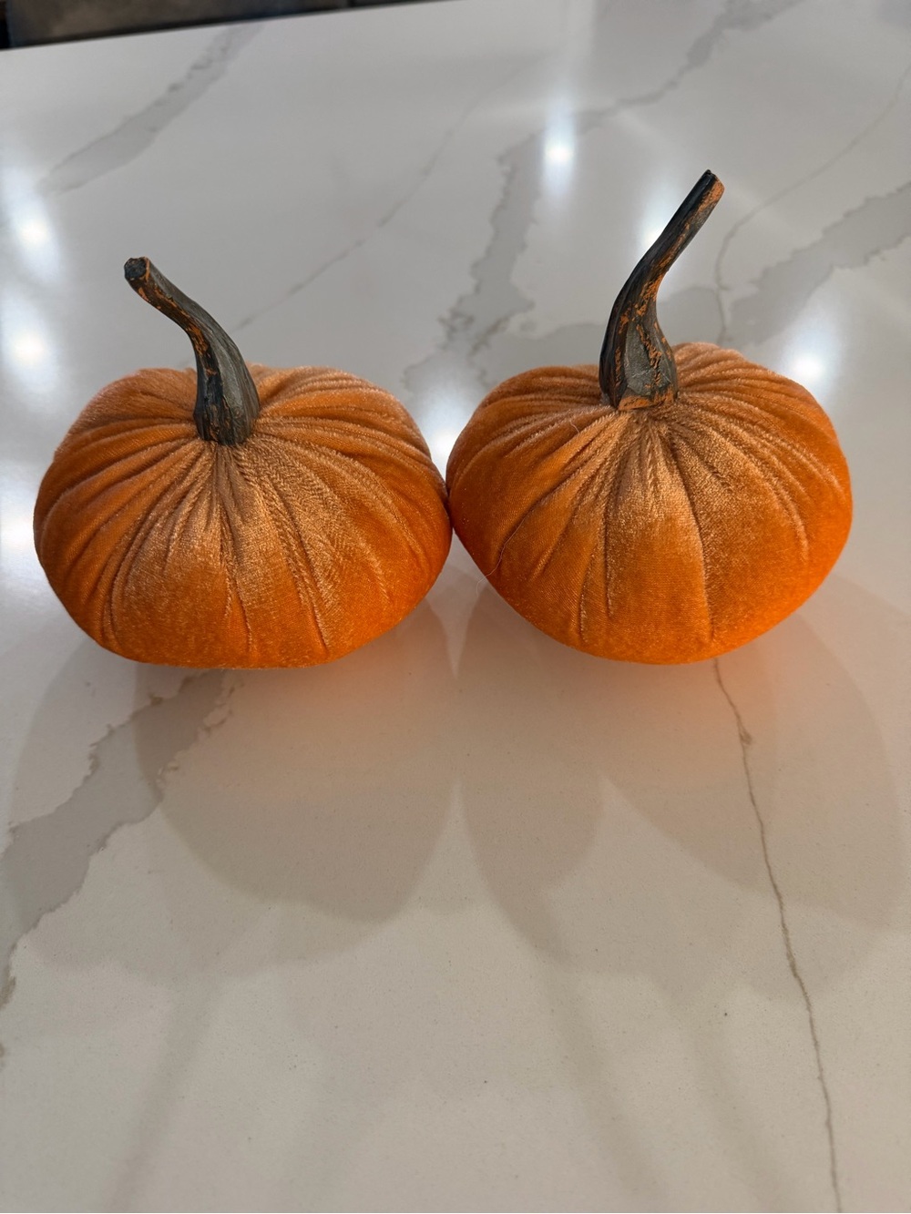 Velvet Decorative Pumpkins - Orange Fall Table Accents